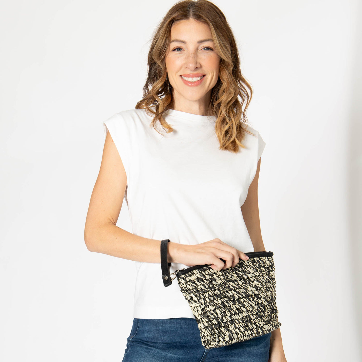 Julia - Black and White Zip Top Clutch-CLUTCH-San Diego Hat Company