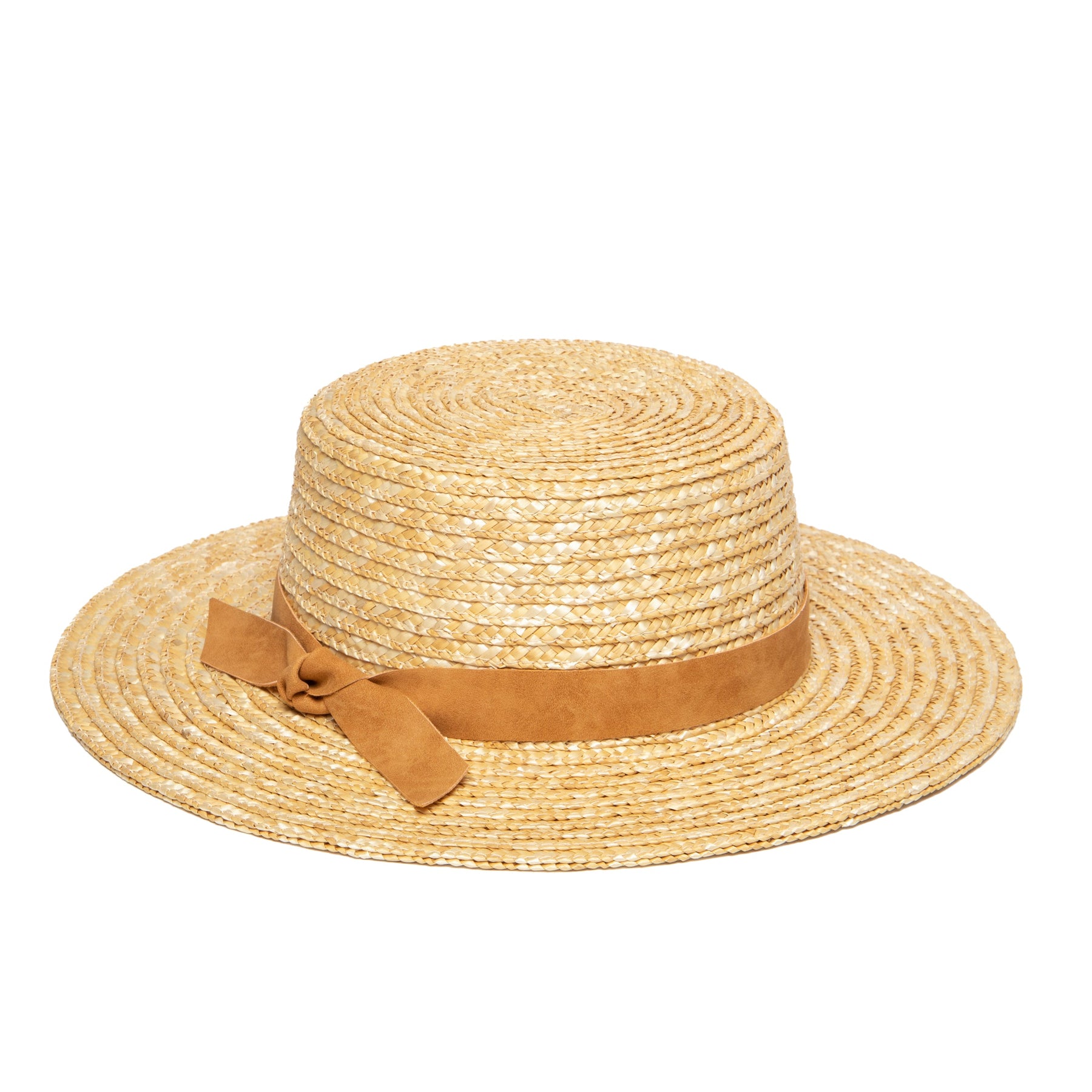 Women's wheat straw boater with faux leather band – San Diego Hat Company